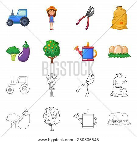 Vector Design Of Farm And Agriculture Sign. Set Of Farm And Plant Vector Icon For Stock.