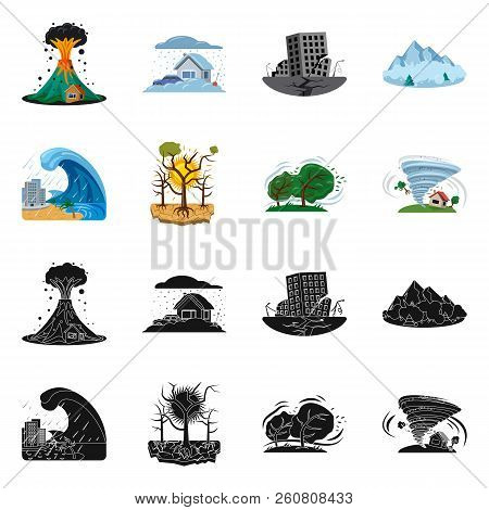 Vector Design Of Natural And Disaster Logo. Collection Of Natural And Risk Stock Vector Illustration