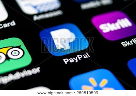 Sankt-petersburg, Russia, September 30, 2018: Paypal Application Icon On Apple Iphone X Smartphone S