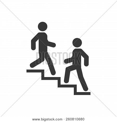 Upstairs-downstairs Icon Sign. Walk Man In The Stairs. Career Symbol. Flat Design. Vector Illustrati