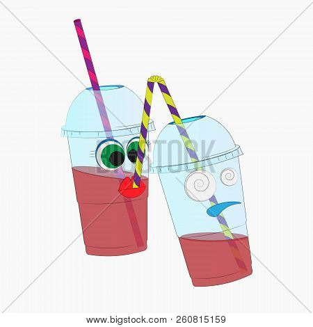 Set Of Glasses With Juice And Fruits. Vector Illustration