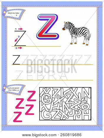 Worksheet For Kids With Letter Z For Study English Alphabet. Logic Puzzle Game. Developing Children 