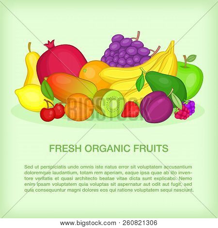 Fruits Concept Organic. Cartoon Illustration Of Fruits Concept For Web