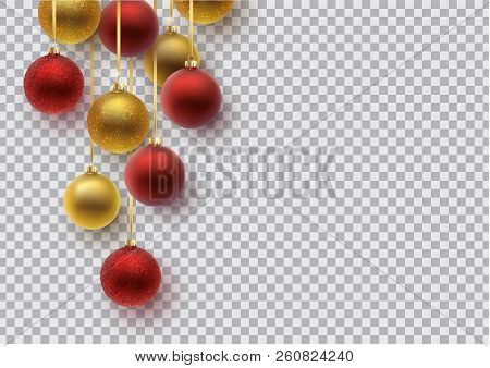 Christmas Greeting Card. Gold And Red Christmas Ball, With An Ornament And Spangles.hand Drawn Lette