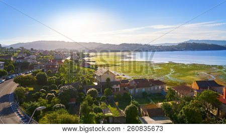 Combarro Galician village aerial in Vigo at Galicia Spain with Ria de Pontevedra
