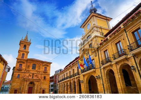 Oviedo City Town Hall arcade Ayuntamiento in Asturias of Spain