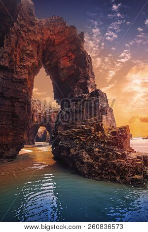 Playa las catedrales Catedrais beach in Ribadeo Galicia of Lugo Spain