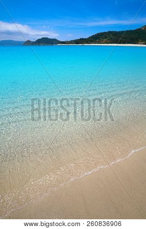 Praia de Rodas beach in islas Cies island in Vigo of Spain