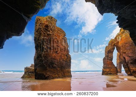 Playa las catedrales Catedrais beach in Ribadeo Galicia of Lugo Spain