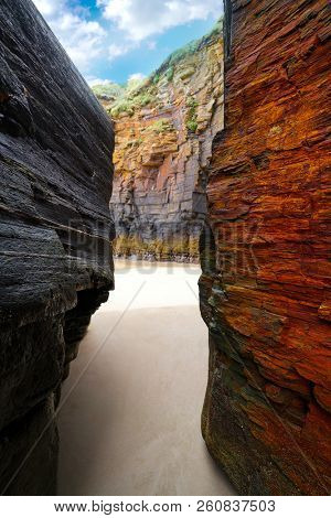 Playa las catedrales Catedrais beach in Ribadeo Galicia of Lugo Spain