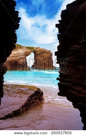 Playa las catedrales Catedrais beach in Ribadeo Galicia of Lugo Spain