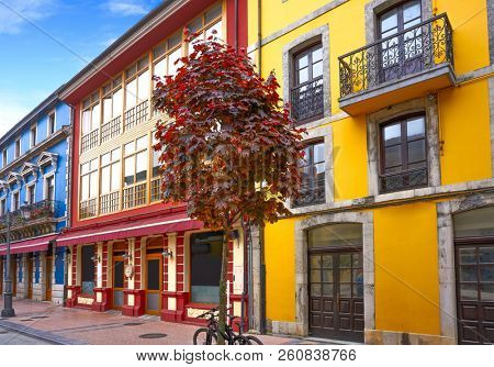 Ribadesella facades in Asturias of Spain