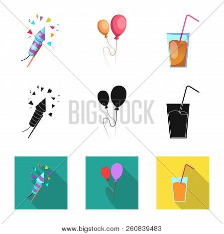 Vector Illustration Of Party And Birthday Icon. Set Of Party And Celebration Vector Icon For Stock.