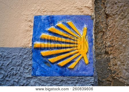 Camino de Santiago sign way of Saint James in Ribadesella Asturias of Spain