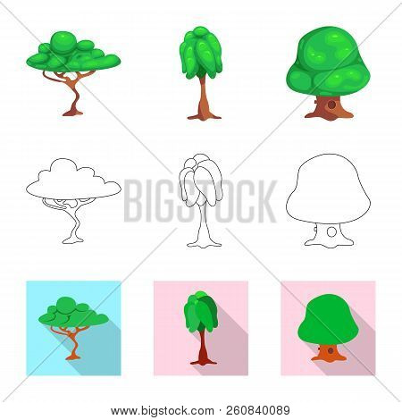 Vector Illustration Of Tree And Nature Icon. Set Of Tree And Crown Vector Icon For Stock.