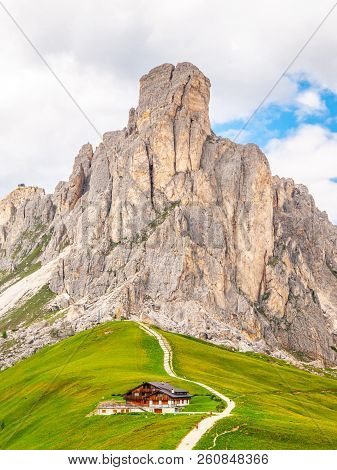 Passo Giau With Mount Gusela On The Background, Dolomites, Or Dolomiti Mountains, Italy