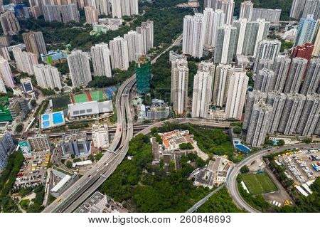 Kwun Tong, Hong Kong 03 September 2018:- Top down view of Hong Kong residnetial apartment