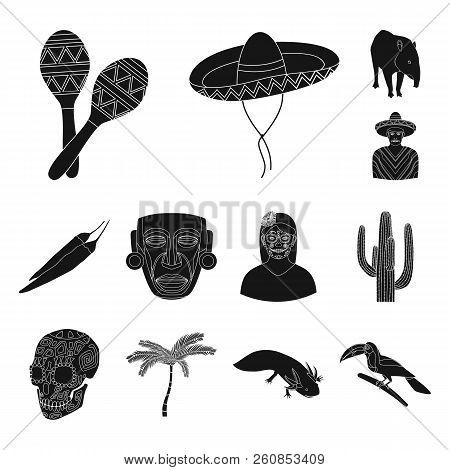 Country Mexico Black Icons In Set Collection For Design. Mexico And Landmark Vector Symbol Stock Web
