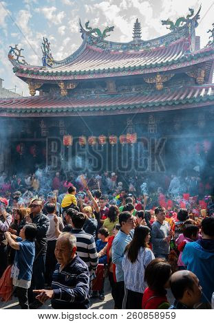 16 February 2018, Lukang Changhua Taiwan : Celebration Of People And Crowd On Chinese New Year Day A
