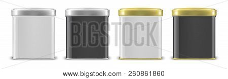 Vector Realistic 3d White Blank Metal Aluminium Tin Can Containers With Silver And Gold Cap Differen