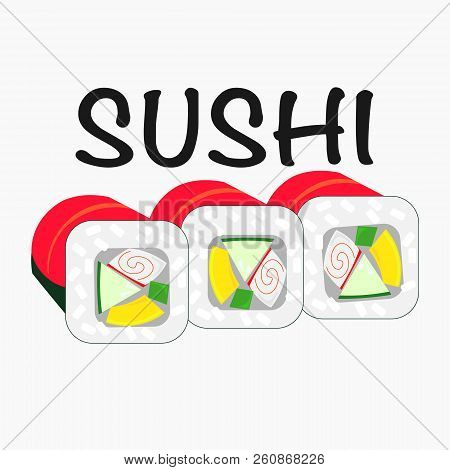 Funny Vector Sushi Icon. Hand Drawn Vector Illustration. Kawaii Sushi.