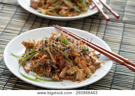 Chinese and Korean yuba salad with green onion and carrot