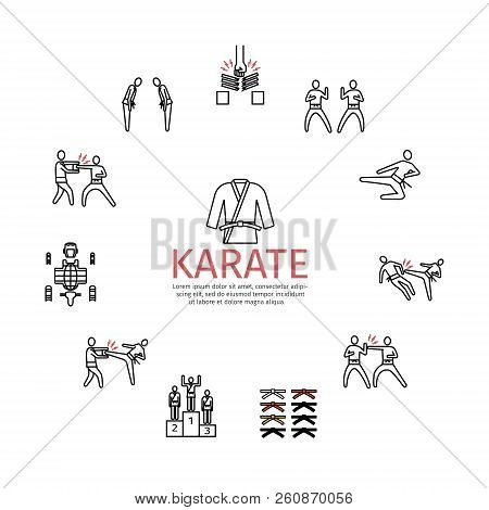 Karate Line Icons Set. Vector Sports Signs.