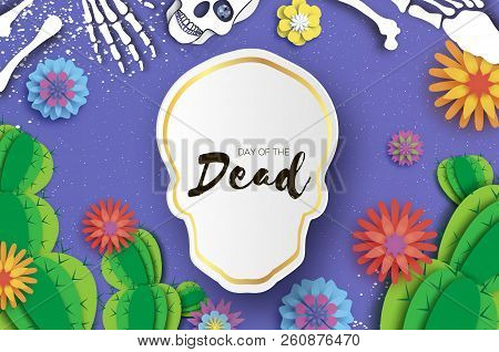 Day Of The Dead. Paper Cut Skull For Mexican Celebration. Traditional Mexico Skeleton. Dia De Muerto