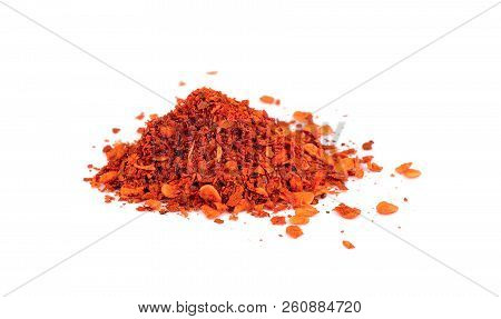 Dried Red Hot Chilly Flakes Isolated On White