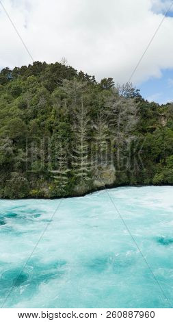 Turquoise Waikato River Near Huka Falls, New Zealand