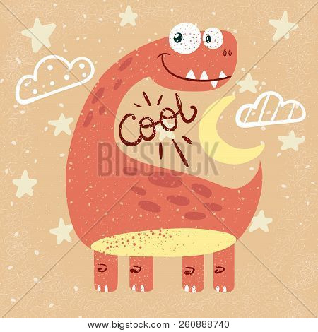 Funny Cute Dino, Dinosaur Illustration. Idea For Print T-shirt. Vector Eps 10