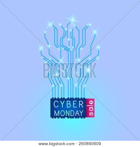 Print Cyber Monday Chip Blue Background Vector
