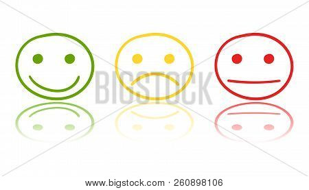 Hand Drawn Smiley Icon On Mirror. Emotion Face Vector Illustrati