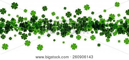Saint Patrick's Day Banner With Four-leaved Shamrocks. Vector Paper Illustration.