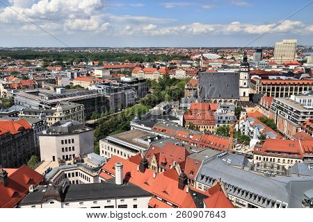 Leipzig, Germany Aerial View. Cityscape With Zentrum District.