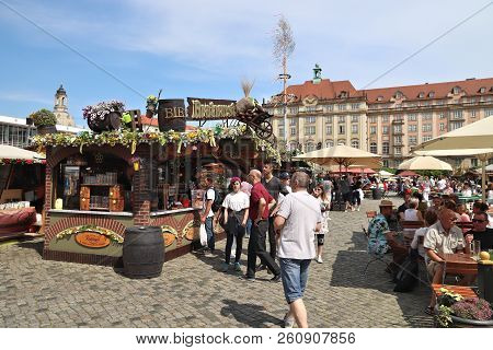 Dresden, Germany - May 10, 2018: People Visit Fruhjahrsmarkt (spring Market) In Dresden. Spring Mark