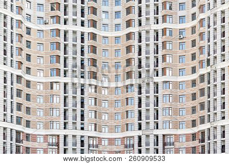 Facade Of Modern Pre-fabricated House. Kiev, Ukraine. European Travel Photo.