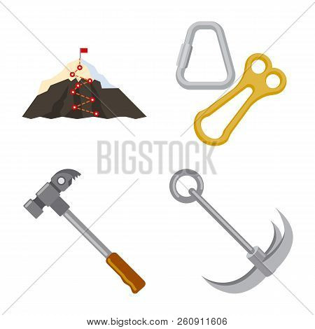 Vector Design Of Mountaineering And Peak Icon. Collection Of Mountaineering And Camp Stock Symbol Fo