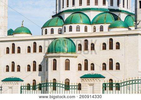 The Cathedral Mosque At Sunny Day In Cherkessk, Karachay-cherkessia, Russia. Details Of The Architec