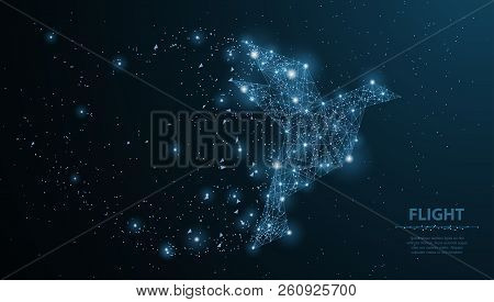 Abstract Origami Paper Bird. Polygonal Wireframe Mesh With Dots And Stars. Concept Illustration Or B