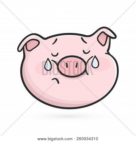 Crying Emoticon Icon. Emoji Pig With Teardrops