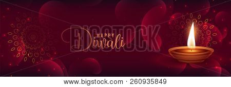Beautiful Shiny Diwali Banner With Featival Diya