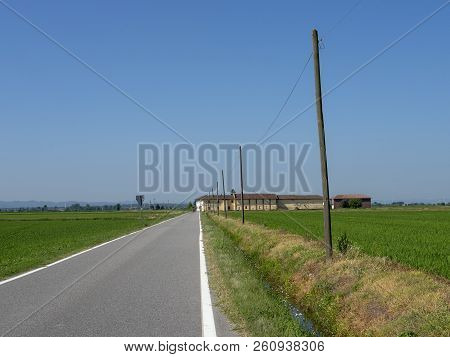 Countryside Along The Road From Lignana To Ronsecco, Near Vercelli, Piedmont, Italy, At Summer