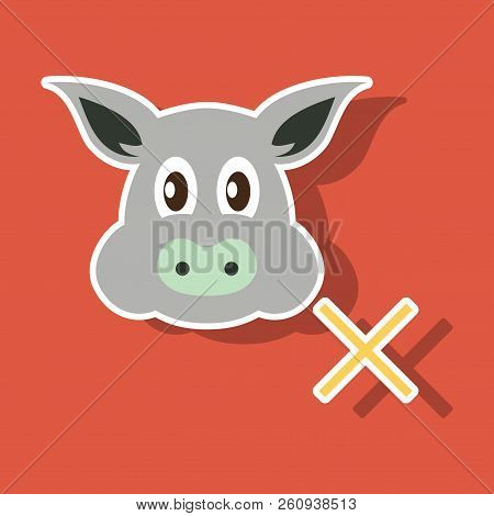 Sticker Illustration Of Pig In Graphic Style, Hand Drawing Illustration.