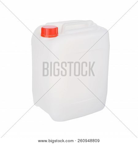 One Plastic Jerrycan Isolated On White Background
