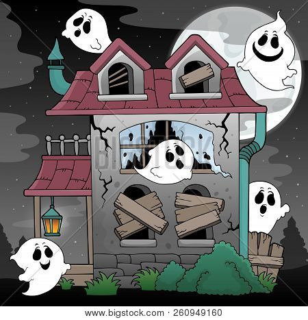 Derelict House And Ghosts Theme 2 - Eps10 Vector Picture Illustration.