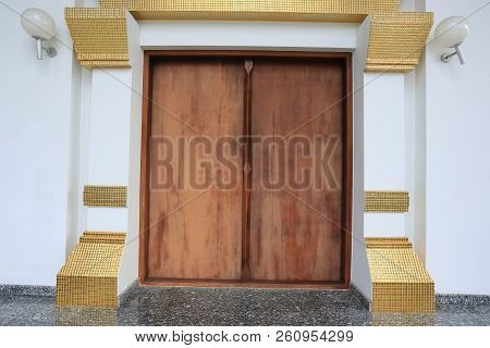 The Temple Gate Or Traditional Door Measure In Thailand Architecture.