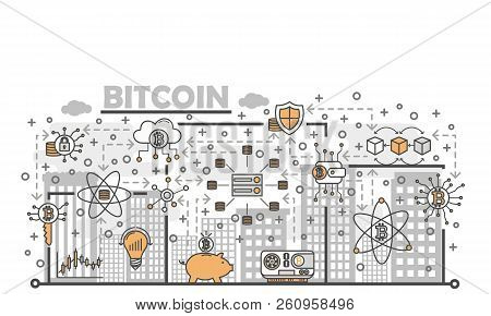 Vector Thin Line Art Bitcoin Poster Banner