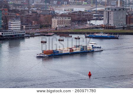 Amsterdam, March 29, 2016, Netherlands:view On The Industrial Zone And Harbor In Amsterdam From The 