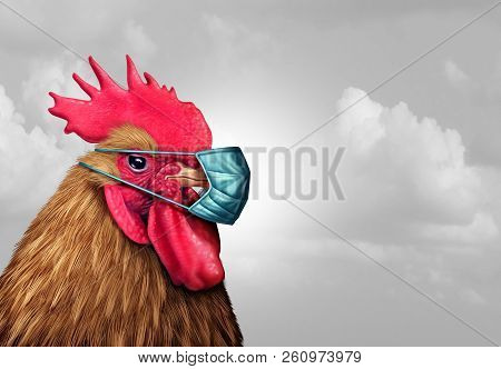 Biosecurity Concept And Quarantine Biohazard Danger As A Chicken With A Germ Surgical Mask As A Heal